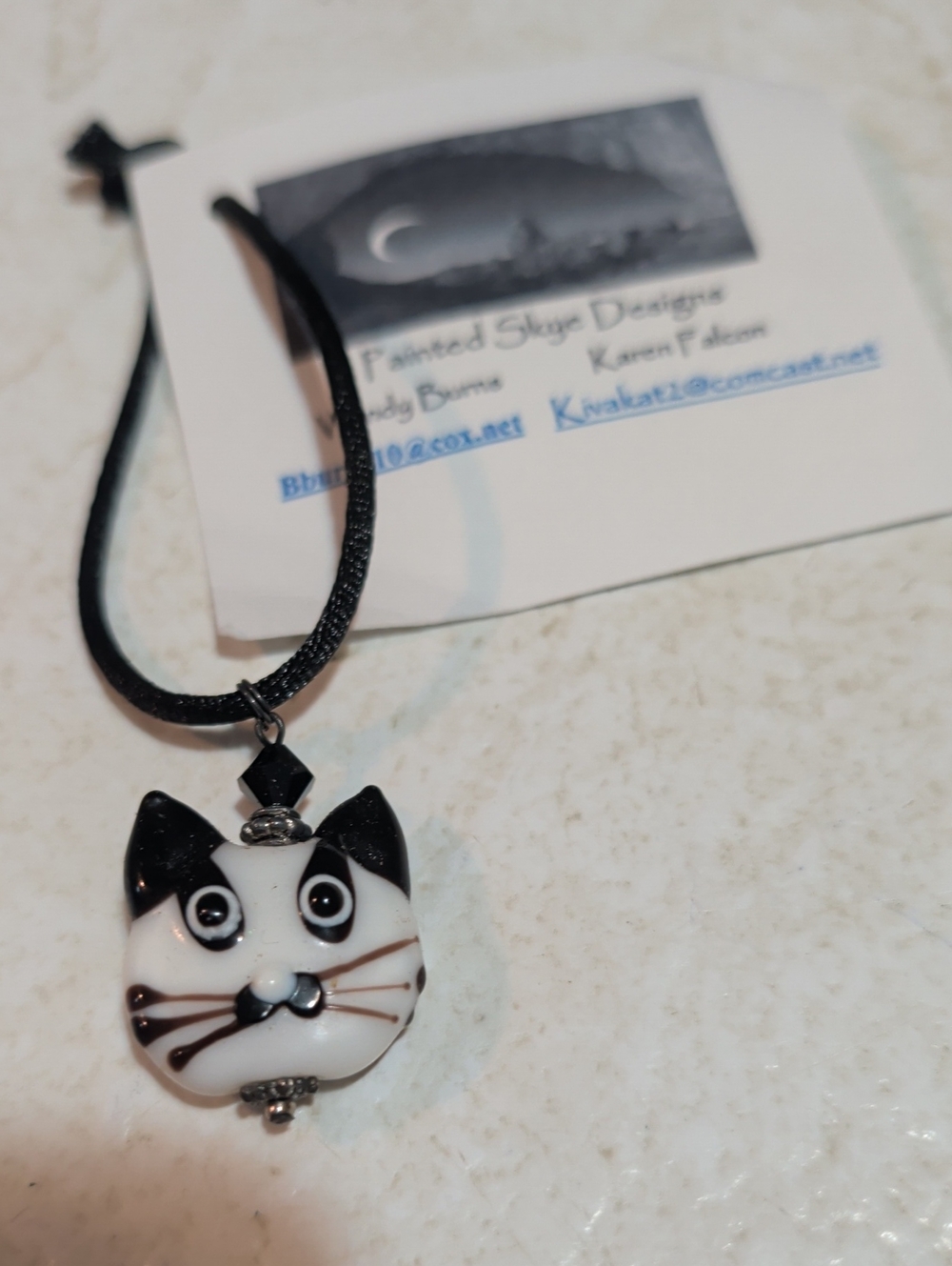 Handcrafted Black & White Cat Pendant - Pets Cat Accessory